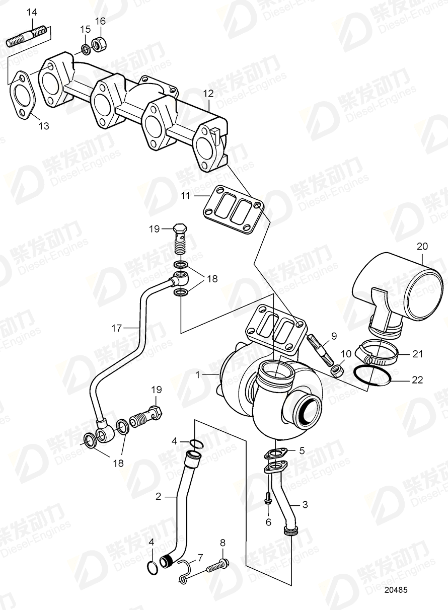 volvo penta Return line 20558136 Drawing